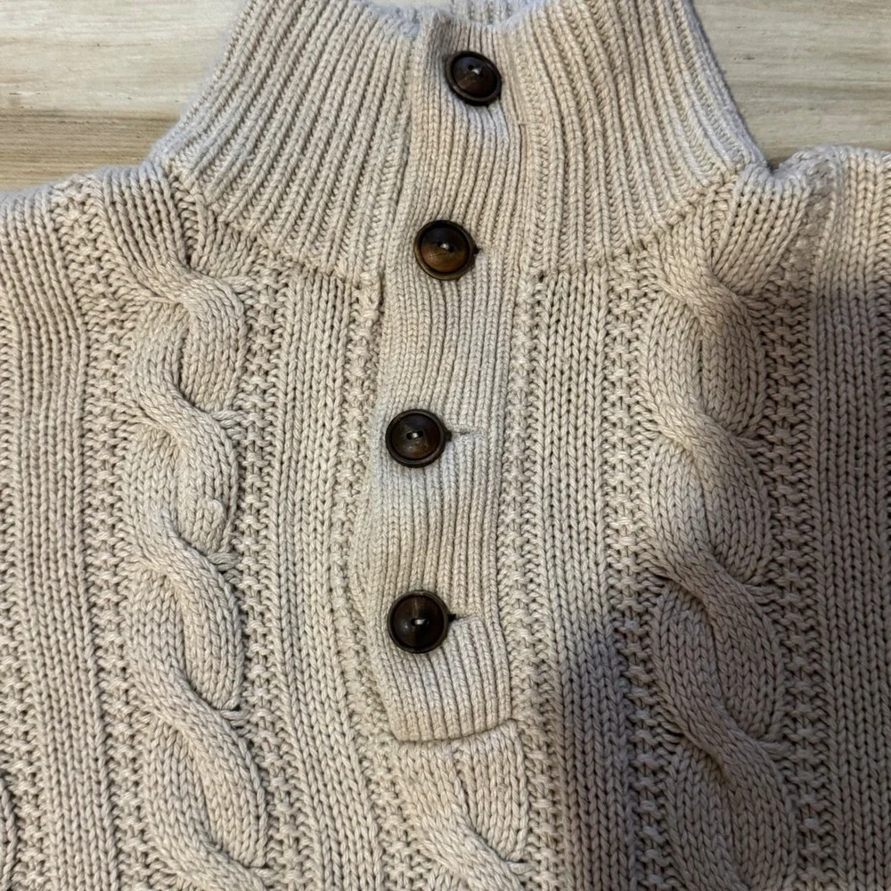 Vintage Polo Ralph Lauren Cable Knit Sweater Men L 100% Tussah Silk Button Mock